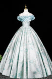 Elegant Blue Pearl Printing Long Prom Dress, A-Line Off the Shoulder Party Dress HZ0429