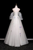 White Tulle Sequins Long Prom Dress, Beautiful A-Line Evening Party Dress HZ0429