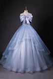 Blue Spaghetti Strap Tulle Long Prom Dress, Elegant A-Line Evening Party Dress HZ0429