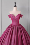 Luxury Shimmering Hot Pink Glitter Off-the-Shoulder Evening Dress,  Floor-Length Ball Gown HZ0429
