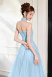 Blue Tulle Beads Long Prom Dress, Lovely A-Line Evening Party Dress HZ0429
