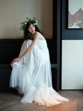 White Tulle Long A-Line Prom Dress, White Floor Length Evening Formal Dress HZ0429