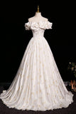 Cute Butterfly Print Satin Long Prom Dress, A-Line Off the Shoulder Evening Party Dress HZ0429