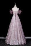 Sparkly Dusty Pink Off-the-Shoulder Prom Dress, A-Line Formal Dress with Sheer Scarf HZ0429