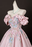 Pink Satin Lace Long Prom Dress, Lovely A-Line Off the Shoulder Evening Formal Dress HZ0429