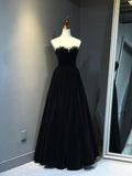 Black Velvet Long Prom Dress, A-Line Lace Up Evening Party Dress HZ0429