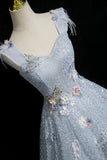 Enchanting Sky Blue Glitter Tulle Ball Gown, Beautiful A-Line Party Dress HZ0429